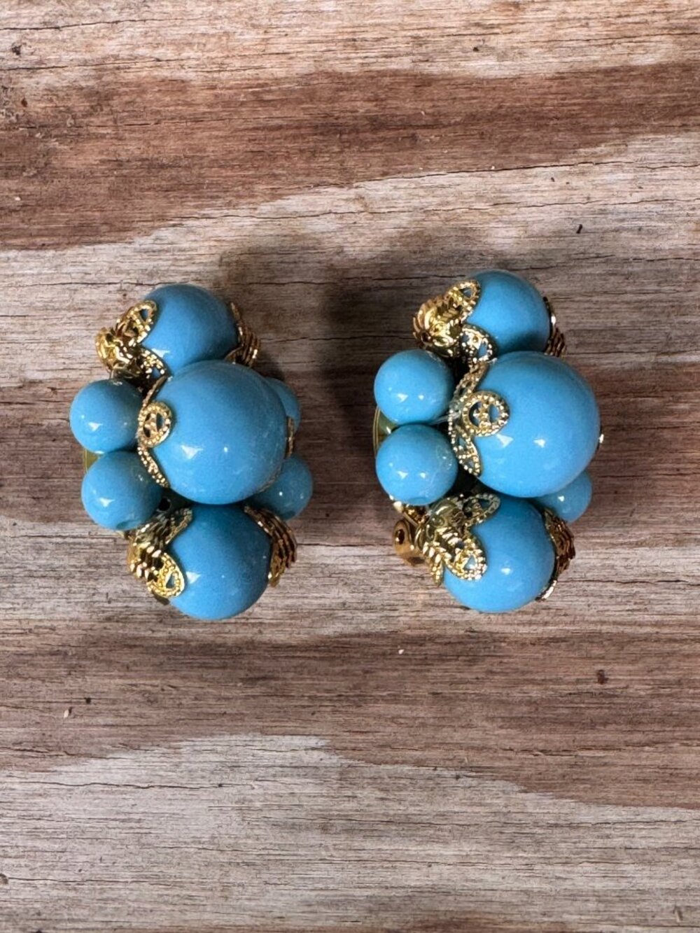 Joan Rivers Gold-Tone Clip-On Earrings With Blue Bead Clusters - Picture 5 of 6